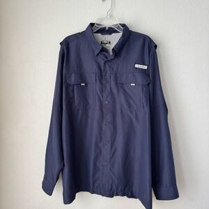 Habit Men's Button Down Vented Fishing Shirt Size XL Navy Blue Long Sleeve